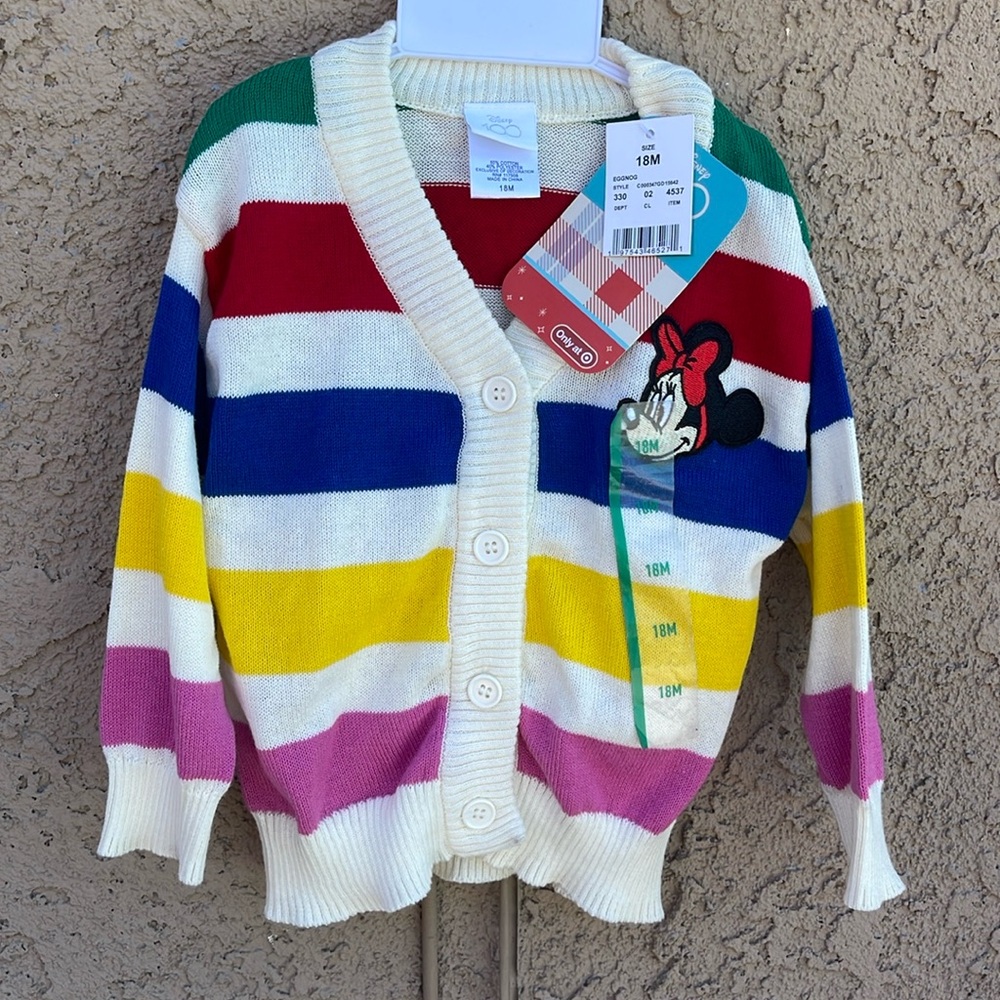 Disney Baby Cardigan Sweater Sz 18M Wide Color Stripes Button Down Minnie Mouse